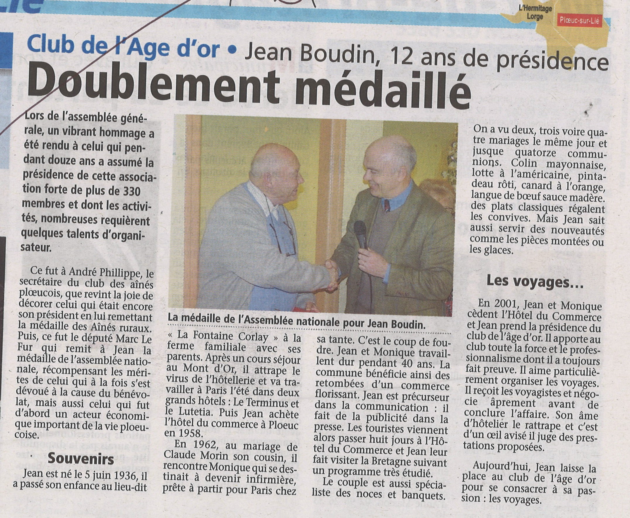 Médaille de l'Assemblée à  Jean Boudin