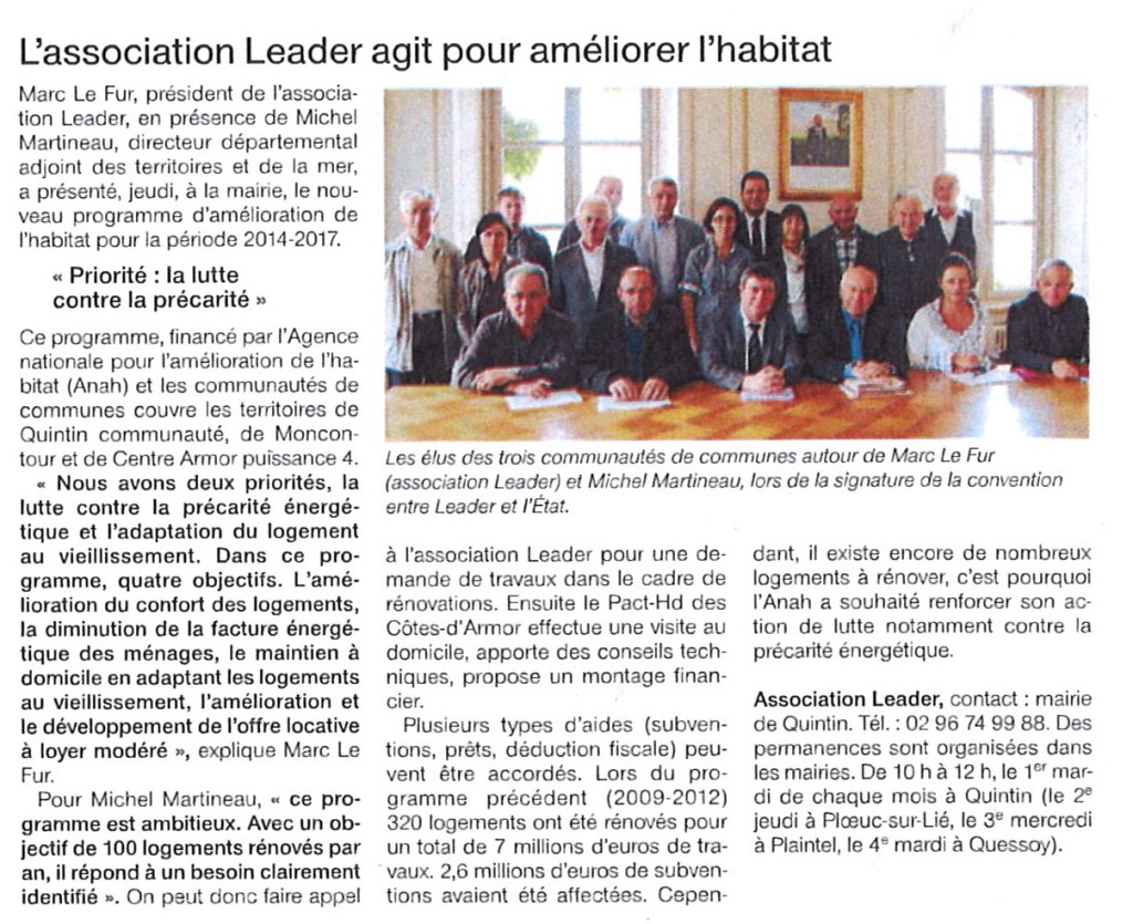 L'association LEADER agit pour améliorer l'habitat Ouest-France 9 juin 2014